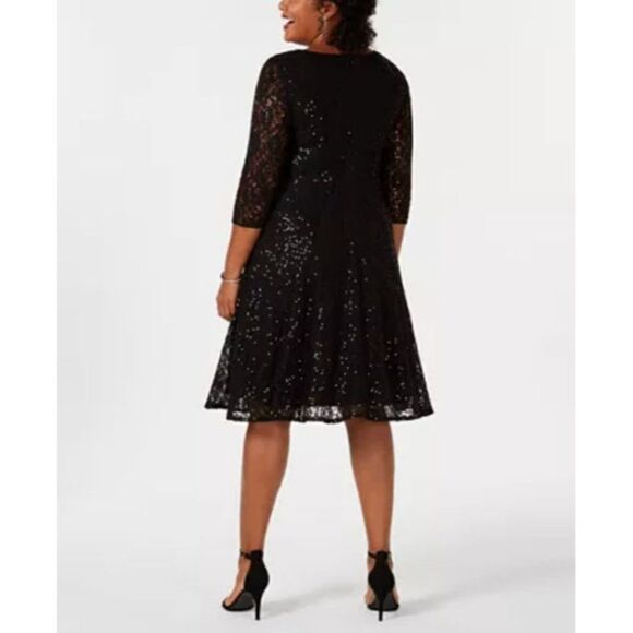 SLNY - 9419144 QUARTER SLEEVE SEQUIN LACE A-LINE PLUS SIZE DRESS - Picture 4 of 13